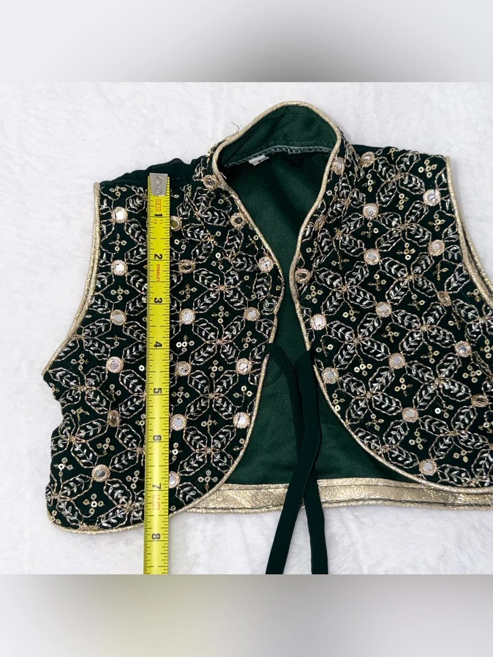Girls Indian Choli Blouse Velvet Green Gold Embroidered Size 20 22” Chest Kids